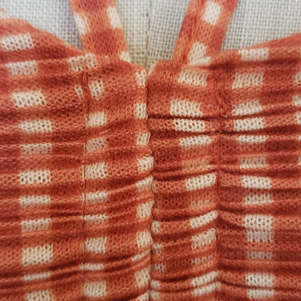 New ZARA Gingham Plaid Checked Cropped Halter Top Ruched Burnt Orange Medium - Picture 9 of 12
